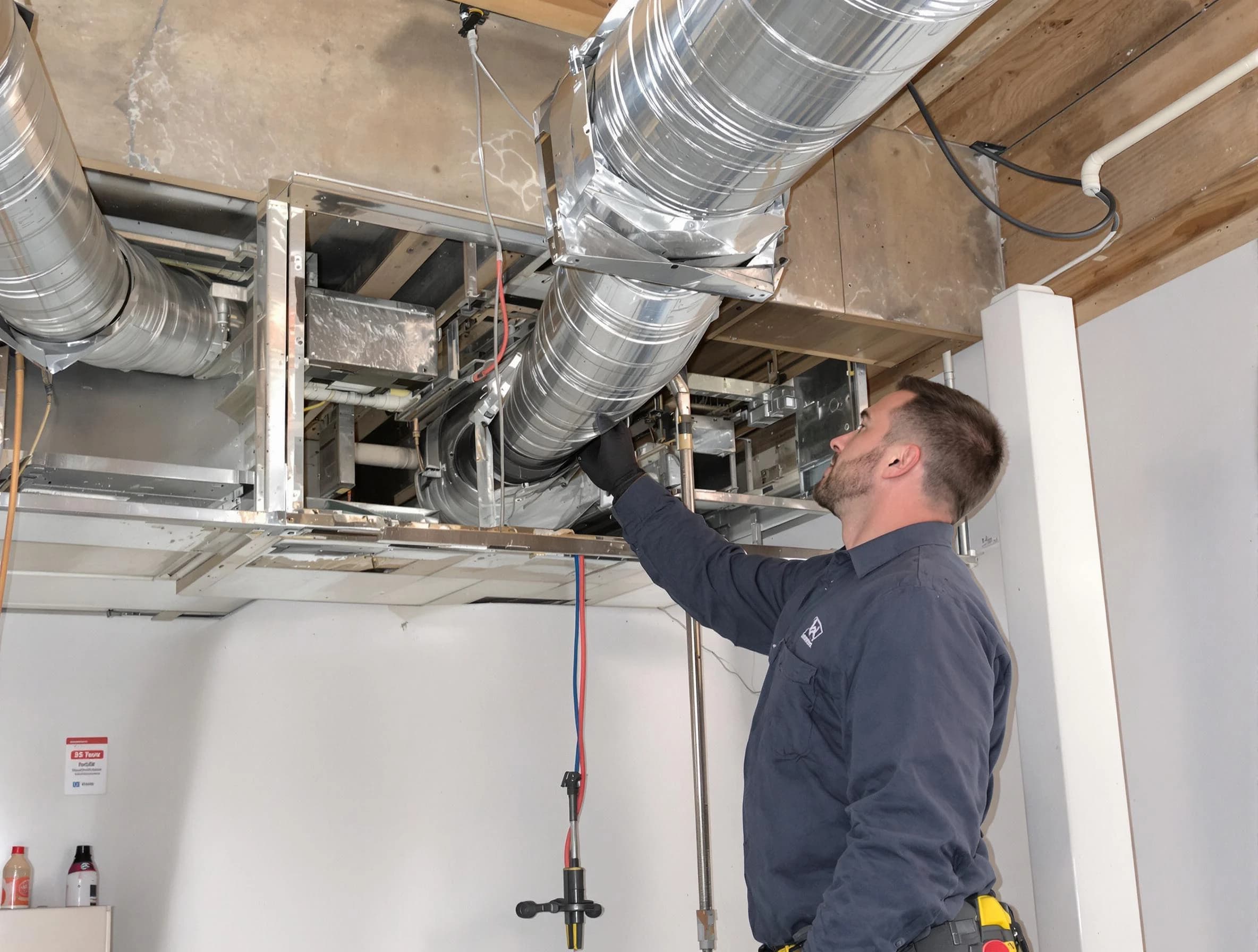 Cecil Air Duct Cleaning technician performing professional air duct repair using specialized tools in Cecil