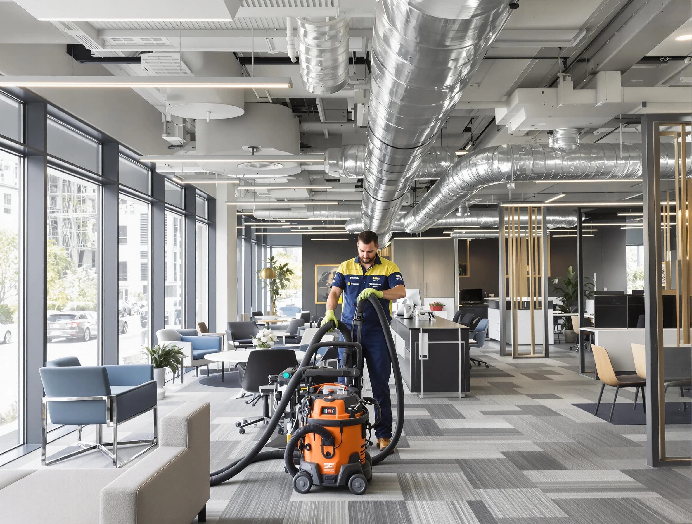 Cecil Air Duct Cleaning team performing thorough commercial duct cleaning at a Cecil business center